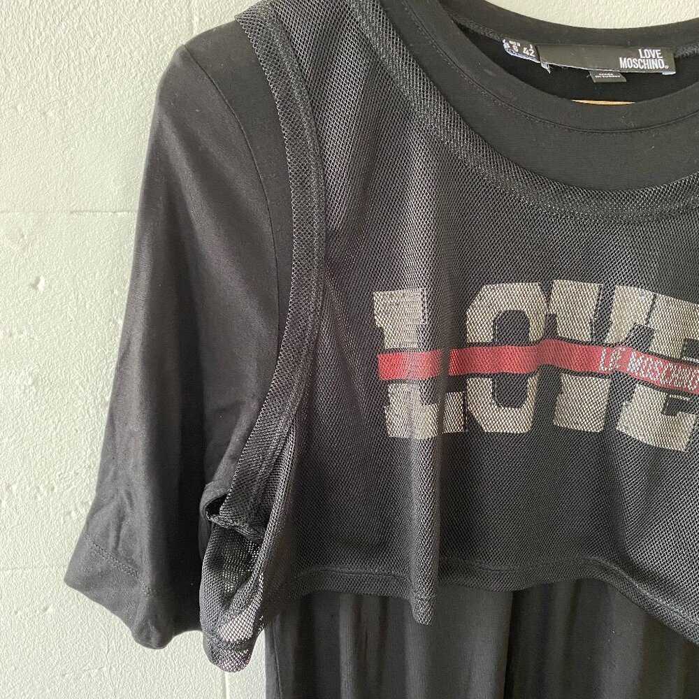 Love Moschino Y2K | Black LOVE Logo Mesh Club T-Shirt Dress | Size 6 - Picture 6 of 11